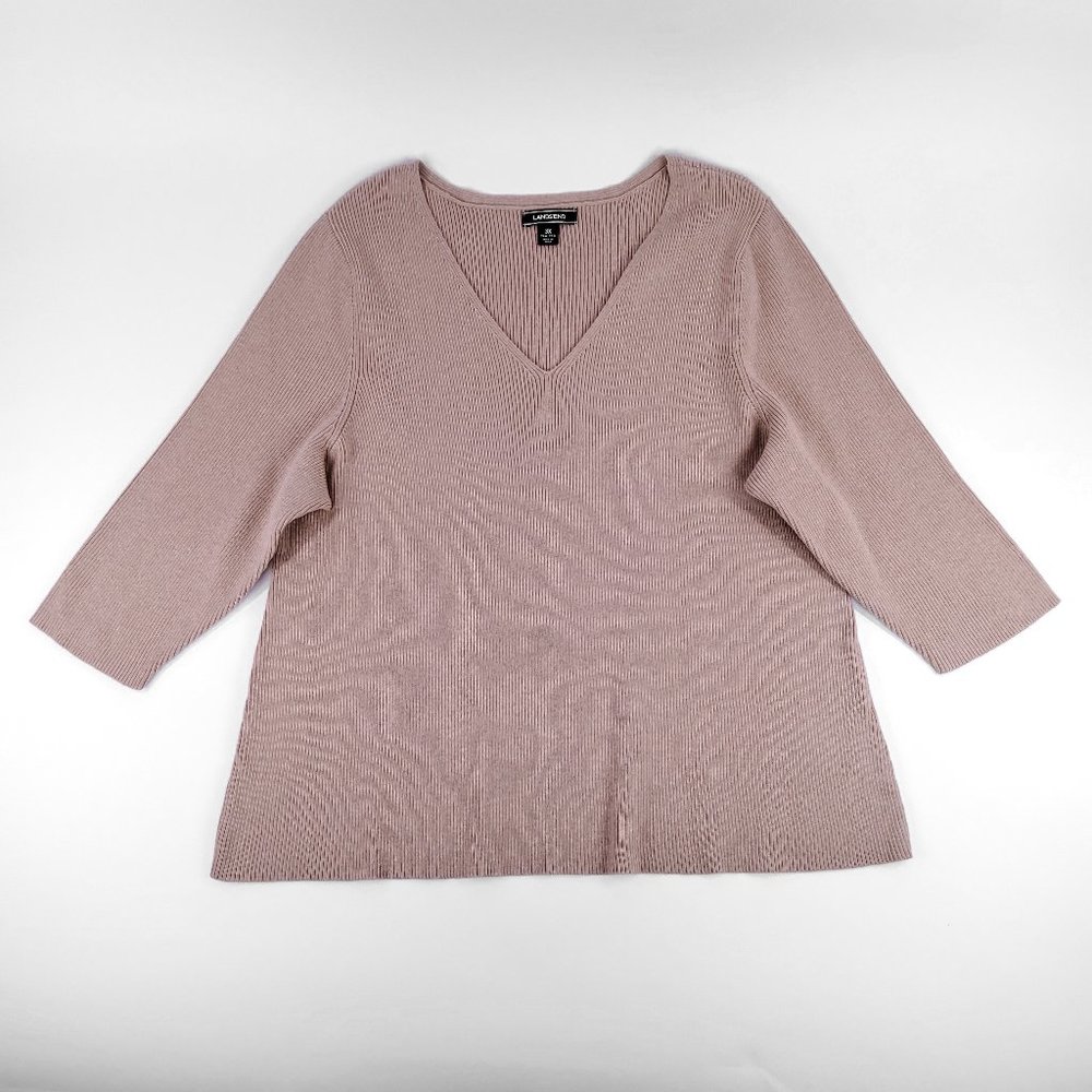 New Lands' End Elbow Sleeve Ribbed Sweater French Pecan Heather 489753 Size 3X